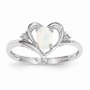 14k White Gold Genuine Opal Diamond Ring