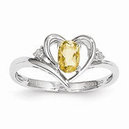 14k White Gold Genuine Citrine Diamond Ring