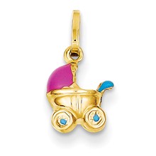 14k Gold Enameled 3-Dimensional Baby Carriage Charm hide-image