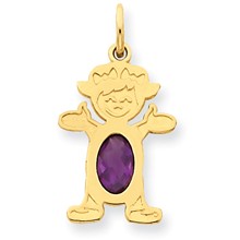 14k Gold Girl 6x4 Oval Genuine Amethyst-February Charm hide-image