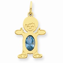 14k Gold Boy 7x5 Oval Genuine Blue Topaz December Charm hide-image