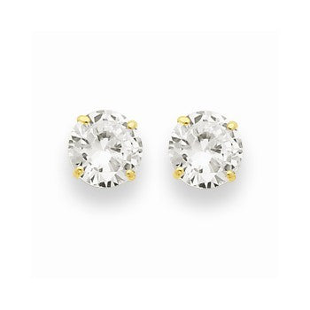 14k Yellow Gold 7mm Round CZ Post Earrings