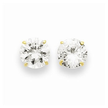 14k Yellow Gold 8mm Round CZ Post Earrings