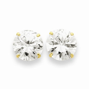 14k Yellow Gold 11mm Round CZ Post Earrings