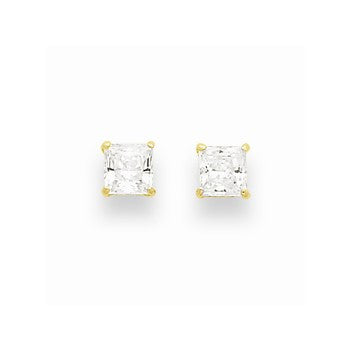 14k Yellow Gold 4mm Square CZ Post Earrings