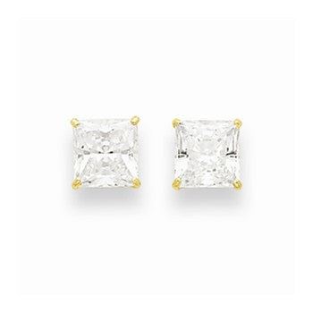 14k Yellow Gold 6mm Square CZ Post Earrings