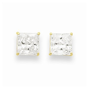 14k Yellow Gold 7mm Square CZ Post Earrings