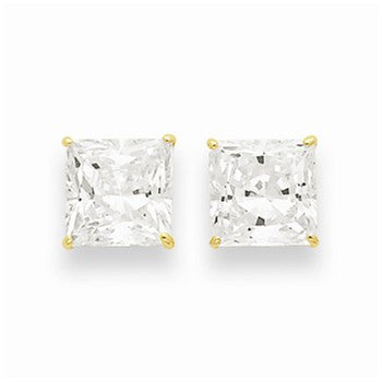 14k Yellow Gold 8mm Square CZ Post Earrings