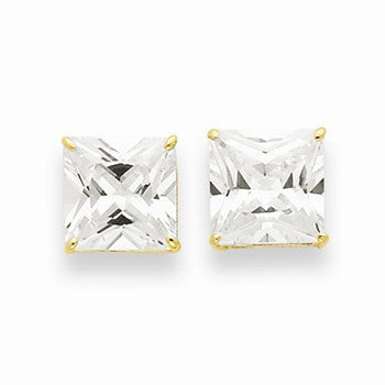 14k Yellow Gold 9mm Square CZ Post Earrings
