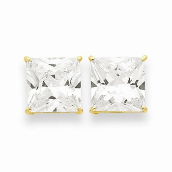 14k Yellow Gold 10mm Square CZ Post Earrings