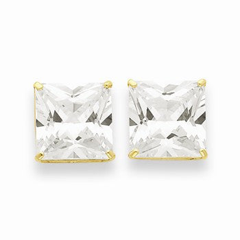 14k Yellow Gold 11mm Square CZ Post Earrings