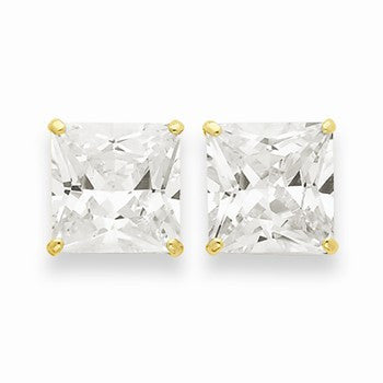 14k Yellow Gold 12mm Square CZ Post Earrings