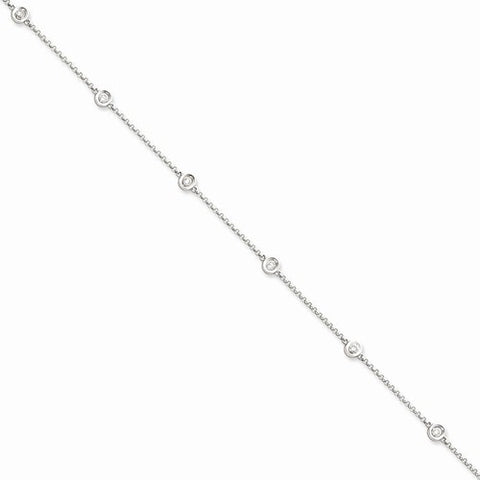 14K White Gold Diamond Rolo Anklet