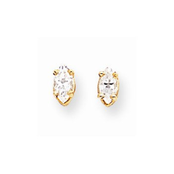 14k Yellow Gold 5x2.5mm Marquise Cubic Zirconia Earring, Jewelry Earrings