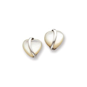 14k White Gold Mother of Pearl Heart Earrings