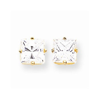 14k Yellow Gold 7mm Princess Cut Cubic Zirconia Earring, Jewelry Earrings