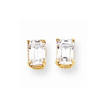 14k Yellow Gold 7x5mm Emerald Cut Cubic Zirconia Earring, Jewelry Earrings