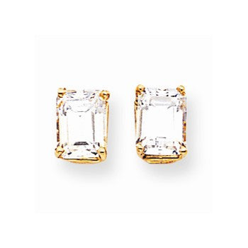 14k Yellow Gold 8x6mm Emerald Cut Cubic Zirconia Earrings