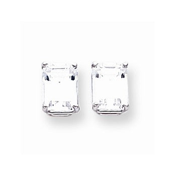 14k White Gold 8x6mm Emerald Cut Cubic Zirconia Earrings