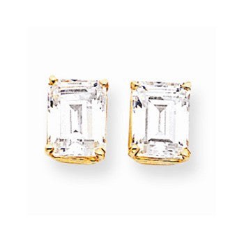 14k Yellow Gold 9x7mm Emerald Cut Cubic Zirconia Earrings