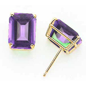 14k Yellow Gold 10x8mm Emerald Cut Tanvorite Earring, Jewelry Earrings