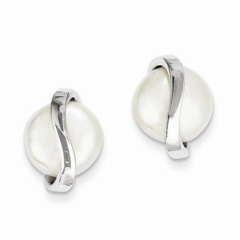 14k White Gold Coin Pearl Earrings