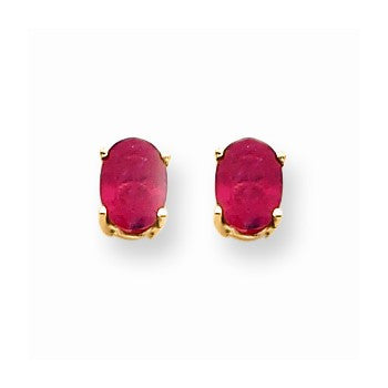 14k Yellow Gold 6x4mm Oval Created Ruby Earring, Jewelry Earrings