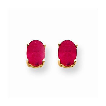 14k Yellow Gold 7x5mm Oval Created Ruby Earring, Jewelry Earrings