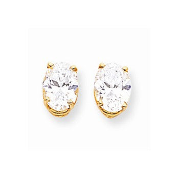 14k Yellow Gold 8x6mm Oval Cubic Zirconia Earrings