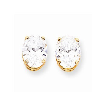 14k Yellow Gold 9x7mm Oval Cubic Zirconia Earrings