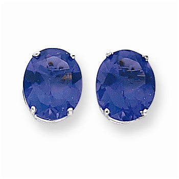 14k White Gold 12x10mm Oval Tanvorite Earring, Jewelry Earrings