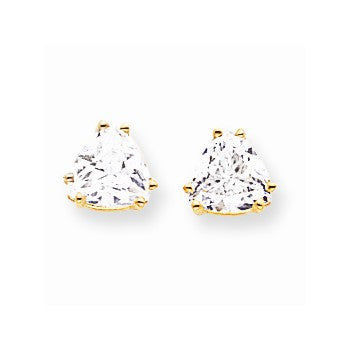 14k Yellow Gold 7mm Trillion Cubic Zirconia Earrings