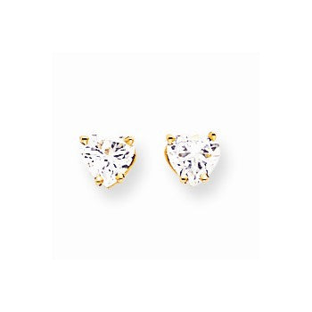 14k Yellow Gold 5mm Heart Cubic Zirconia Earrings