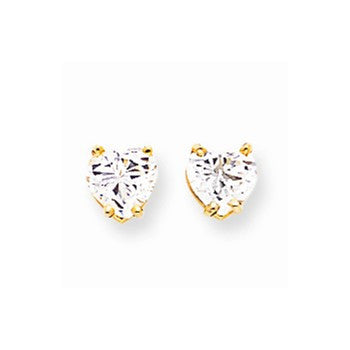 14k Yellow Gold 6mm Heart Cubic Zirconia Earrings