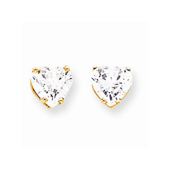 14k Yellow Gold 7mm Heart Cubic Zirconia Earrings