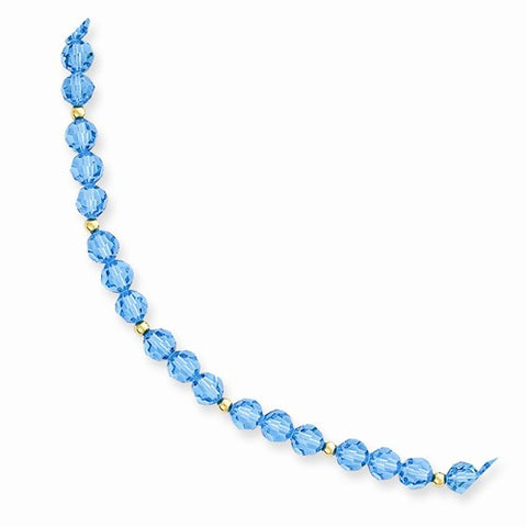 14K Yellow Gold Blue Crystal Bead Necklace