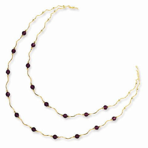 14K Yellow Gold Spiral Bead & Purple Crystal Necklace