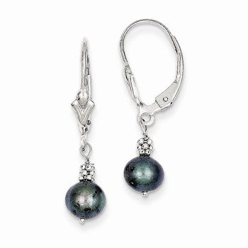 14k White Gold Grey Cultured Pearl Leverback Earrings