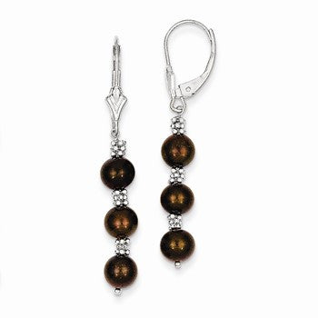 14k White Gold Coffee Brown Cultured Pearl Bead Earrings