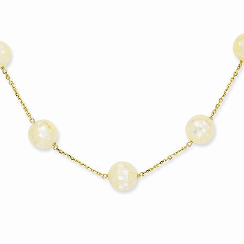 14K Yellow Gold Mosaic Mother Of Pearl Necklace