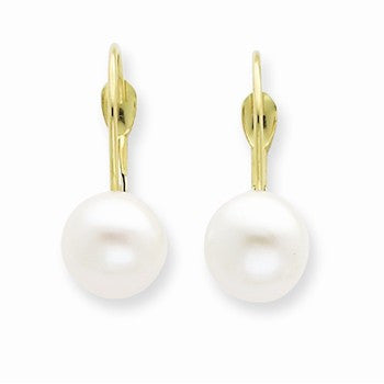 14k Yellow Gold 7-7.5mm Freshwater Cultured Button Pearl Leverback Earrings