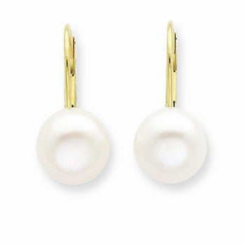 14k Yellow Gold 8-8.5mm Freshwater Cultured Button Pearl Leverback Earrings