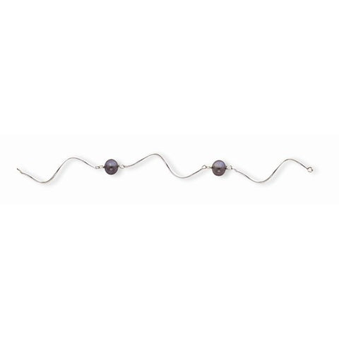 14K White Gold Black Freshwater Cultured Pearl Wire Necklace