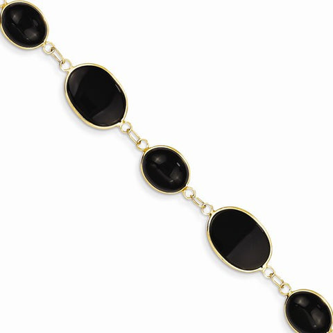 14K Yellow Gold Polished Genuine Fancy Onyx Bracelet