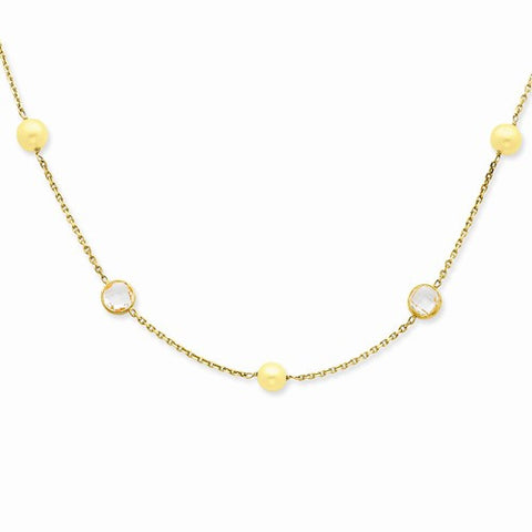 14K Yellow Gold with White Topaz & Cultured Pearl Necklace