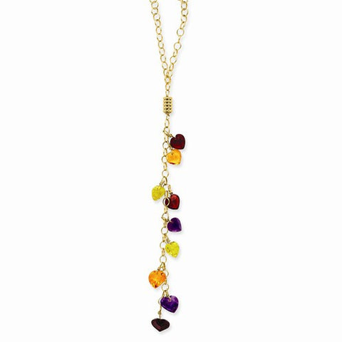 14K Yellow Gold Multi-Color Heart Gemstones Necklace