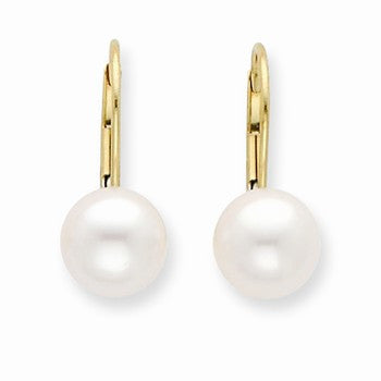 14k Yellow Gold 7-7.5mm Freshwater Cultured Pearl Leverback Earrings