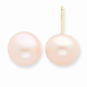 14k Yellow Gold 10-10.5mm Pink Freshwater CulturedButton Pearl Stud Earrings