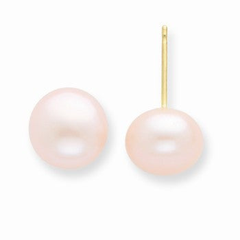 14k Yellow Gold 7-7.5mm Pink Freshwater Cultured Button Pearl Stud Earrings