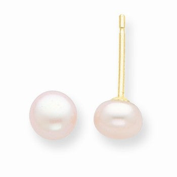 14k Yellow Gold 4-4.5mm Purple Freshwater Cultured Button Pearl Stud Earrings